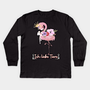 Flamingo Liebe Tiere Prinzessin Blumen Süß.png Kids Long Sleeve T-Shirt